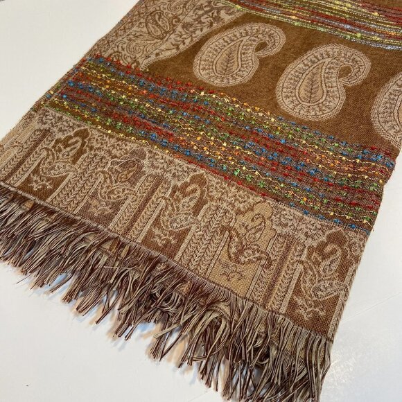 Oversized tan and multi-color paisley embroidered scarf - Picture 8 of 8
